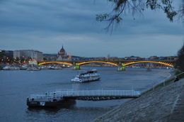 Photo of DSC_2239looking south from Margrit Bridge lights just coming on across the city. Pest to left with parliament; Chain Bridge and Castle in distance , Arthur - May 2012
