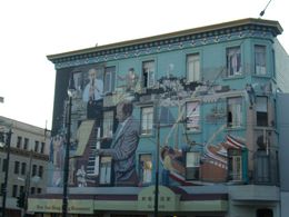 Photo of North Beach mural, San Francisco The North Beach side of Bill Weber mural depicting neighborhood icons, San Francisco, skigirlsf - December 2011
