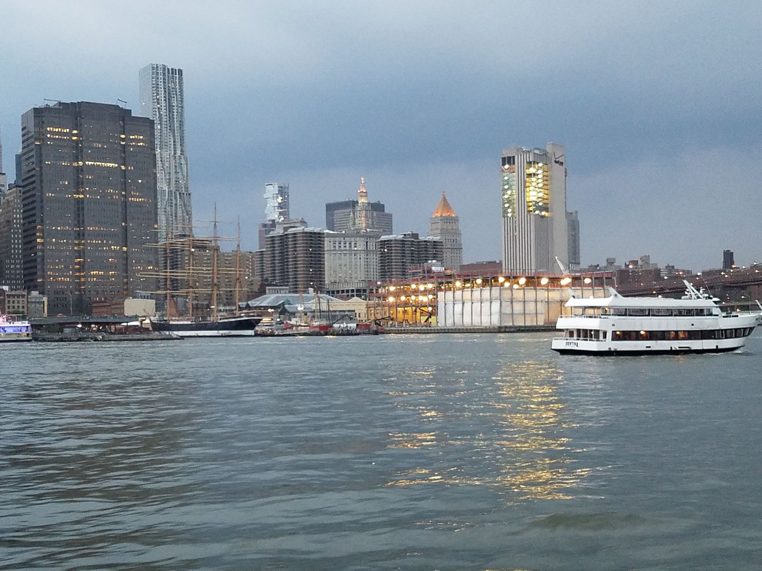 City skyline at dusk