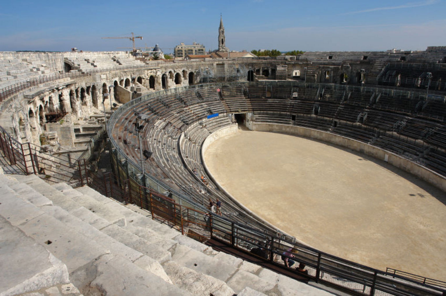 View from the top of Roman Colosseum, Nimes, France