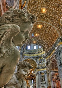 Photo of Angels at the Vatican Cherub Angels overlooking the Baldacchino of St. Peter's Basilica, Michael S - December 2009