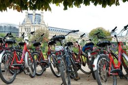 Photo of Tuileries Garden Bikes lined up while we stopped for lunch at a cafe in the Tuileries Garden. , Tara V - October 2013