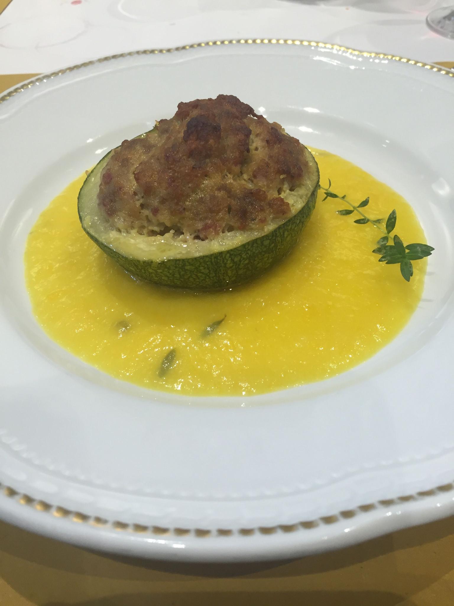 Zucchini stuffed with meat  cheese