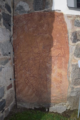 Photo of Sandstone rune in the wall of a church near Uppsala Sandstone rune in the wall of a church near Uppsala , Daniel H - October 2014