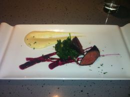 Photo of 4th Course Venison with English Spinach, Parsnip Puree and Blueberry Sauce , JennyC - March 2011