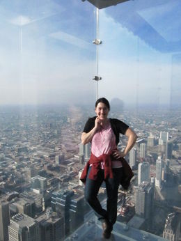 Photo of Skydeck view on a gorgeous clear day Here, I'm enjoying the beautiful scenes from the Willis/Sears tower on a most gorgeous clear day in Chicago. It was delightful and I had a blast! , Kendra B - February 2013
