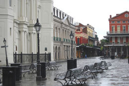 Photo of Empty French Quarter during hurricane curfew Jackson Square in the French Quarter of New Orleans is shown empty during curfew imposed due to Hurricane Gustav on September 2, 2008 - May 2011