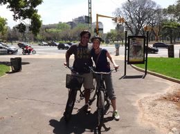 Photo of On Our Bikes Courtenay and Gio, on the tour, near the monument to Evita. , Courtenay Strickland - November 2013