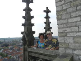 Photo of A view from the top! Pam and Jay at the top of the bell tower in Delft's Niew Kirk...great view! , Pamela P - August 2014
