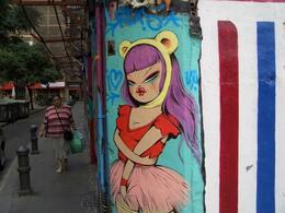 Photo of Barcelona Graf #4 Miss Van again, another of her cat-lady images. I like the fact you can see a Barcelona native, heading home after shopping, to the left of the piece. They don't seem very alike. Spotted this piece ... , RobC - September 2010