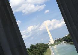 Photo of An Angle of the Washington Monument A shot from the back of the Lincoln Memorial of the Washington Monument between the pillers. , Mitzi M - August 2016