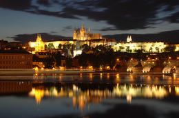 Photo of Prague by Night Panoramic night view to Lesser Town, Prague Castle, St Nicholas Church and Charles Bridge, Prague - May 2011
