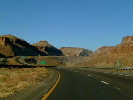 Photo of Almost to Arizona Here we are driving the last stretch of road out of California and onwards into Arizona. This was by far the most beautiful part of the drive -- the scenery, the road, the sky, everything! , JackieD - March 2011