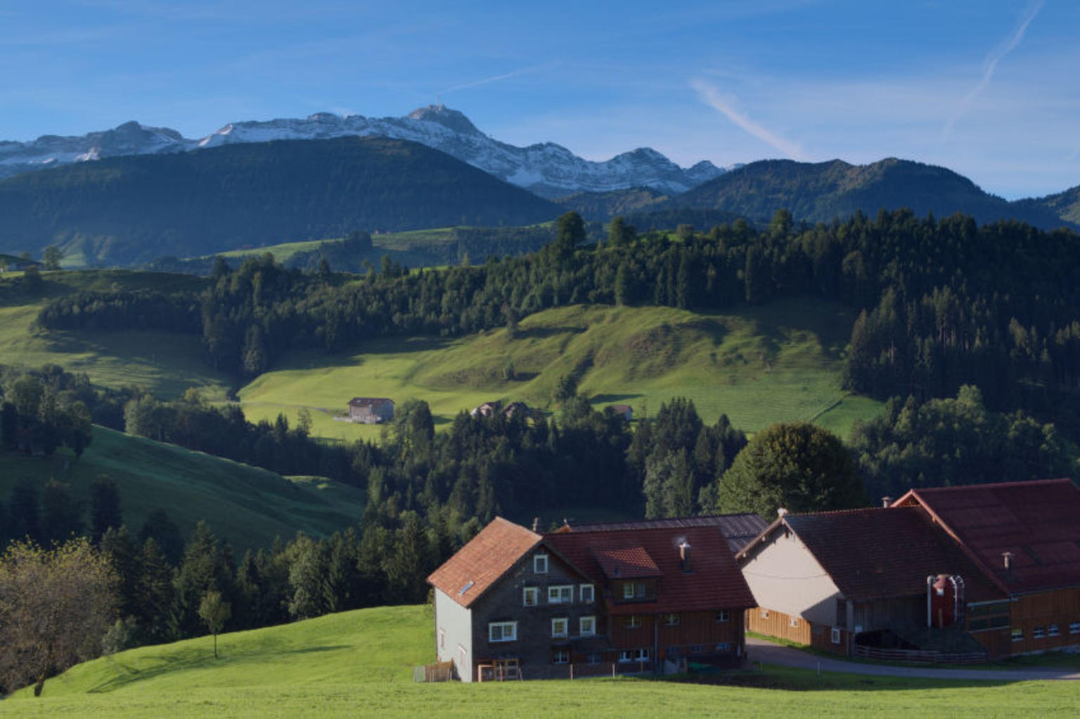 Morning view over Appenzell farm