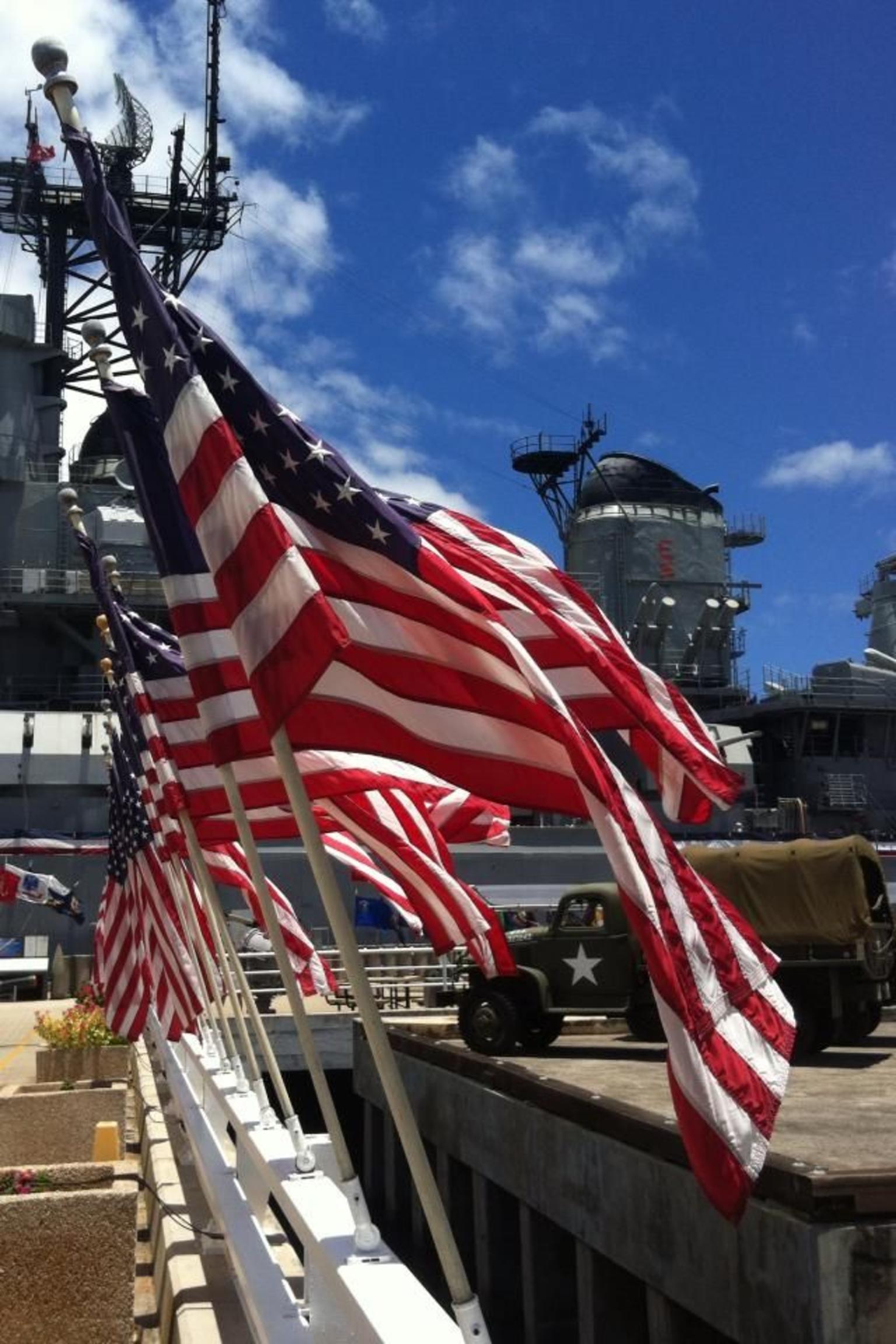 Flags at the battle ship Missouri