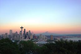 Photo of The Space Needle and downtown Seattle The Space Needle and downtown Seattle, with Mt Rainier in the background, from Queen Anne neighborhood , Leah - May 2011