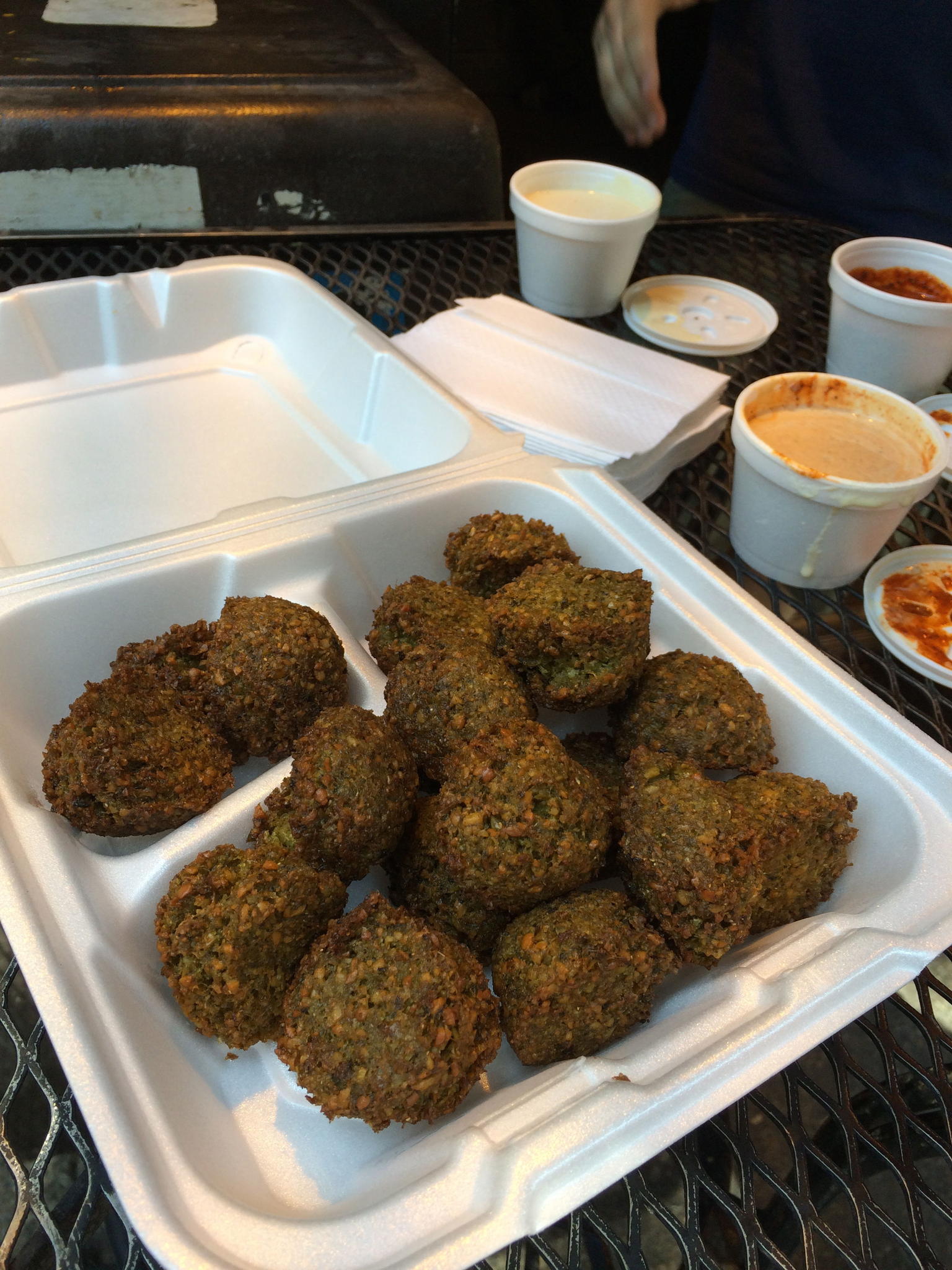 First stop - falafels with three dipping sauces.