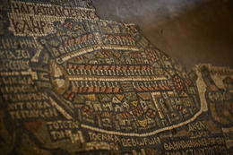 Photo of Madaba mosaic map of holy land A close-up of a Byzantine-era mosaic map of the Holy Land in St. George's Church in Madaba, Jordan - November 2011