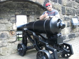Photo of Ancient cannon that was a defensive weapon for the Edinburgh Castle I (James) standing next to one of the ancient cannons that once defended the castle in Edinburgh Scotland! , James R - June 2013