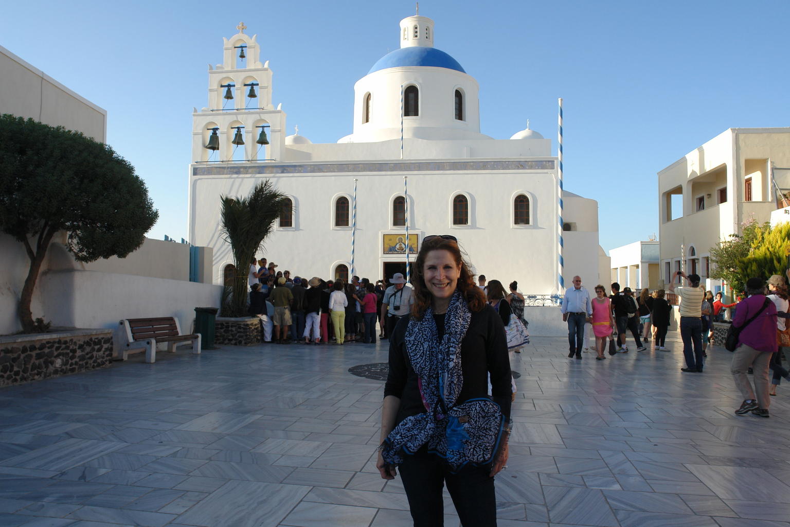 Arriving in the main square in Santorini