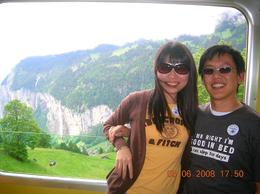 Photo of Cogwheel Train Trip Guide helped us take the picture. Great scenery behind., Dingyue X - June 2008