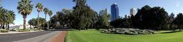 Photo of Perth Panorama Swan river and Riverside drive on the left, Bell tower and City skyline in winter - August 2010