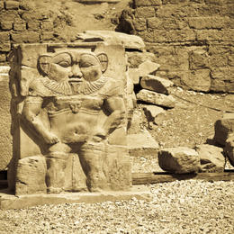 Photo of The god Bes statue, Temple of Hathor, Dendera The god Bes statue, Temple of Hathor, Dendera - regarded as defender of everything good and enemy of all that is bad - June 2011