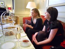 Photo of Cheers! Proper English tea, London Ines and Frances enjoying the sparkling wine at tea, Timetable Tim - March 2010