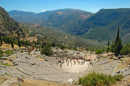 Photo of Tourists at Delphi Theatre Tourists at the Delphi theatre - view of the entire sanctuary and the valley below. - May 2011