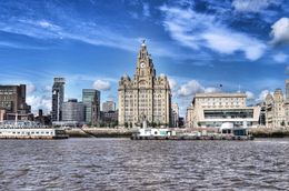 Photo of Liverpool pier. This is the Liverpool pier skyline taken from a ferry on the mersey river. In the centre of the picture is the Royal Liver building. , David Lally - September 2015