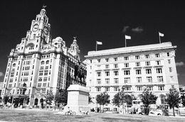 Photo of Liverpool skyline. Photographed here are the Cunard building and the Royal Liver building left. , David Lally - September 2015