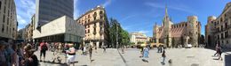 Photo of 1st stop in the Tour This is a historic square in Barcelona, Picasso's sketches put up by another artist on the facade of the building on the left. On the right is the Barcelona Cathedral. , Chandan M - July 2016