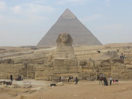 Photo of Sphinx with the Great Pyramid Looking back at the Sphinx with the Great Pyramid in the background. , Andrew K - January 2014