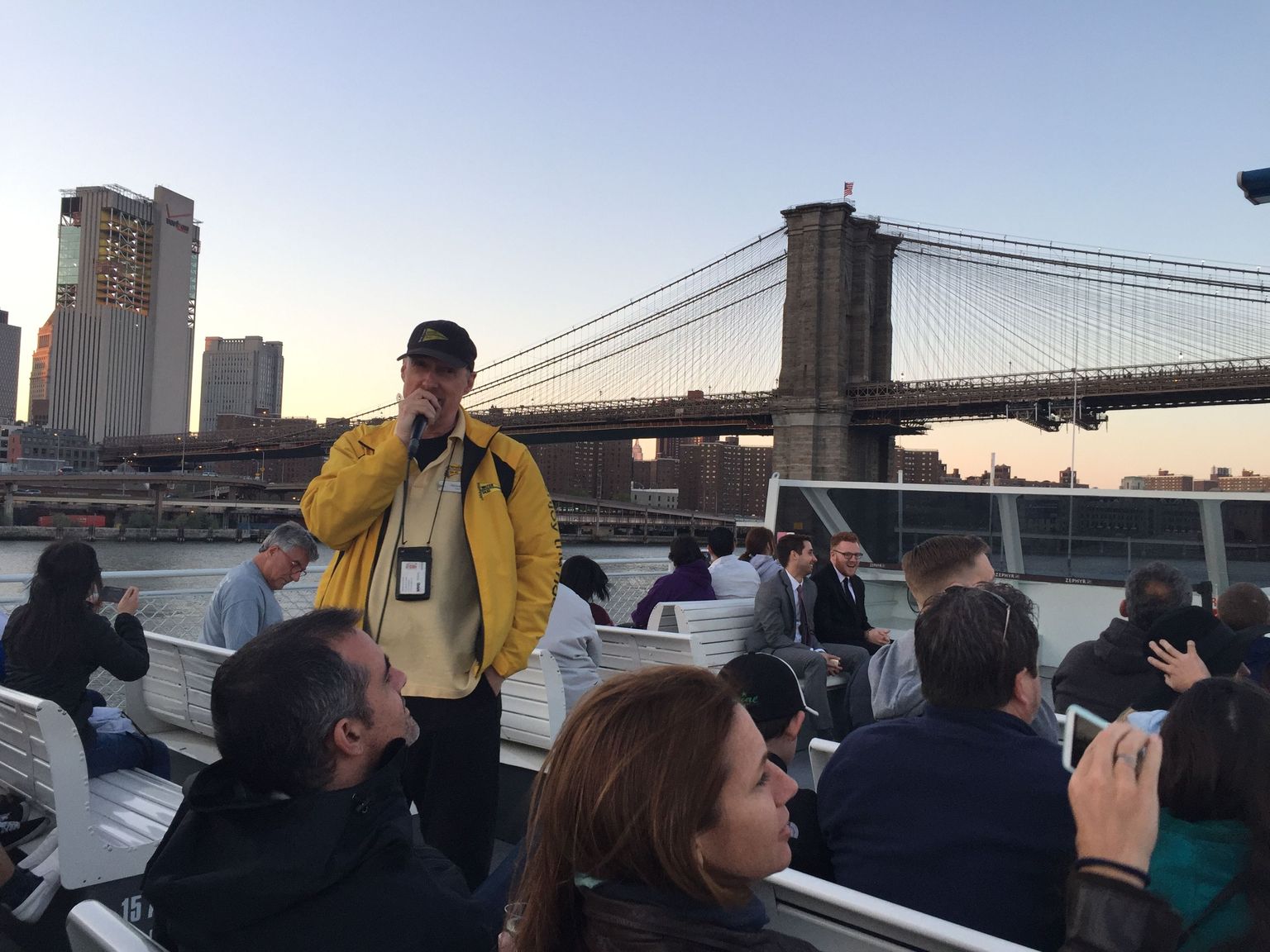Starting off the evening cruise under Brooklyn Bridge