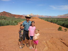 Photo of Pete with the kids Jonathan Harrison, Pete (our Pink Tour guide), Emily Harrison, and Katherine Harrison , Janice B - August 2013