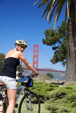 Photo of Biking the Golden Gate Bridge A cyclist gets ready to ride across the San Francisco Golden Gate Bridge - April 2011