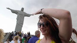 Photo of Christ Statue In addition to the classic arm stretched out underneath the statue sort of pic that everyone takes I decided to take it 1 step further and have a high 5 pic with Christ lol , Diana V - June 2015