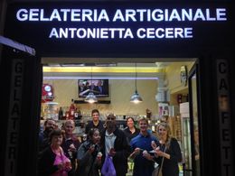 Photo of Enjoying the last stop on the Food Tour! Our tour group notice the small size! at the last stop on the tour, an amazing stop at an authentic gelateria. There are lots of not-so-great gelaterias in the city, so we really appreciated this ... , Angelica B - May 2016