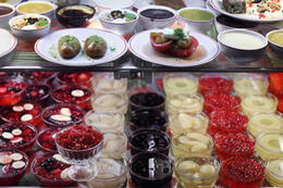 Photo of Turkish sweet varieties in display of a restaurant in Istiklal Cadessi, Istanbul Turkish sweet varieties in display of a restaurant in Istiklal Cadessi, Istanbul - August 2011
