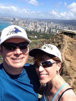 Photo of Atop Diamond Head, looking west toward Waikiki and Honolulu, Oahu, Hawaii Becky and Neal atop Diamond Head , RNE - April 2014