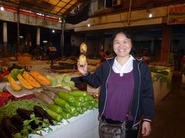 Photo of Cathy, our cooking instructor In a class of seven, our cooking instructor, Cathy, took us to the local market to buy the ingredients for us to make lunch. She was good to remind us to respect the locals by not taking pictures ... , Laura C - May 2014