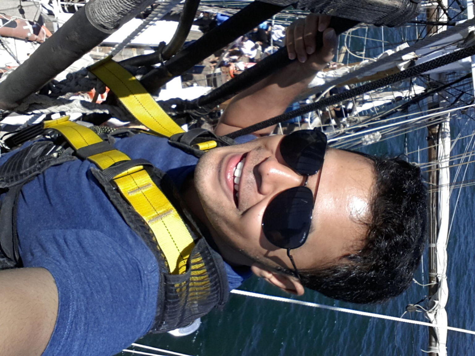 Selfie while climbing the mast