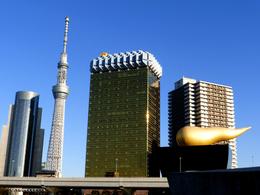 Photo of After disembarking from Sumida River cruise Tokyo Tower, beer mug shaped Asahi HQ, Asahi Flamme D'or , Panda - November 2013