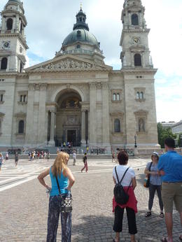 Photo of Our group looking at St Stephen's Basilica Andi, our guide. Telling our group about St Stephen's Basilica, and the surrounding area. , deborah e - July 2014