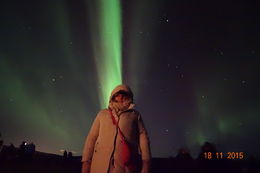 Photo of Northern lights 1:2 Camera shake due to cold results in my wife's pink bag becoming blurry and stars aren't sharp, but smudged a little. As seeing the Northern Lights isn't guaranteed don't risk spoiling the ... , Nicholas R - November 2015