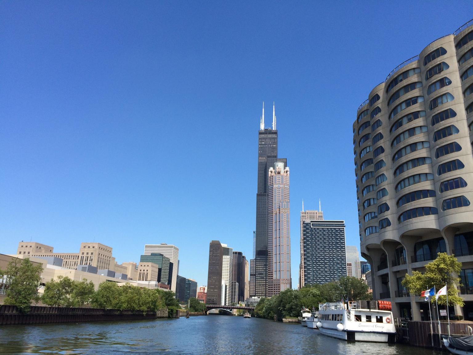 Willis tower seen from the river boat