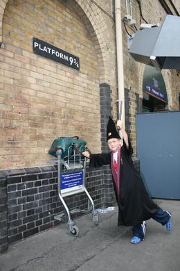 Photo of Jamie as a Hogwart's Wizard Jamie arriving at Kings Cross Station - Platform 9 3/4 on his way to catch the Hogwarts Express., Sandra S - August 2008