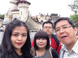 Photo of ENJOYING OURSELVES AT PARC ASTERIX, PARIS FRANCE ON 20 JUNE 2015 My family - daughter, Janice, son, Gabriel and husband Wee Thian Seong and I was in the middle - Linda Chang , Boi Kui C - June 2015