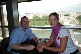 Photo of Lunch at the Eiffel tower. Yeah, it's us enjoying a great meal while looking over at the Trocadero on the Left Bank. , Jeff & Kathy - July 2012