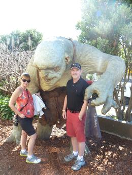 Photo of Meeting the Trolls outside Weta shop. My husband and I with a Troll outside the Weta shop, just before going into the workshop tour which was fascinating. , deborah e - February 2014